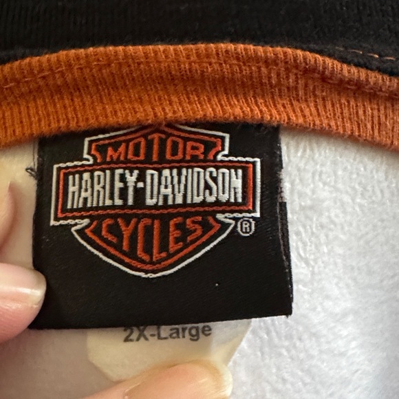 Harley-Davidson Black and Orange Rhinestone Long Sleeve Top - Picture 2 of 5